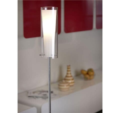 Lampa podłogowa Pinto podstawa chrom klosz podwójny ze szkła prosta wąska - OD RĘKI