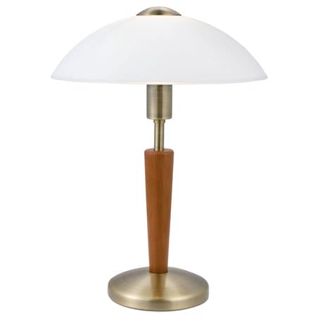 Lampa stołowa gabinetowa Solo1 kolor patyna z podstawą drewnianą z włącznikiem dotykowym