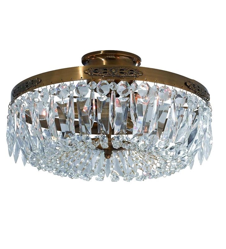 Patynowa lampa sufitowa z kryształami Stromsholm w stylu klasycznym do salonu