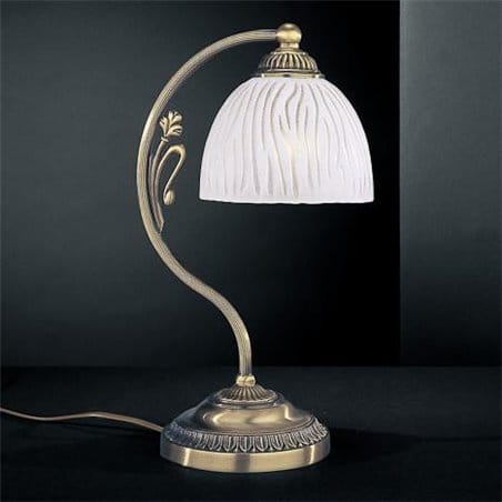 Lampa stołowa nocna włoska Gorycja mosiądz antyczny biały klosz ze szkła