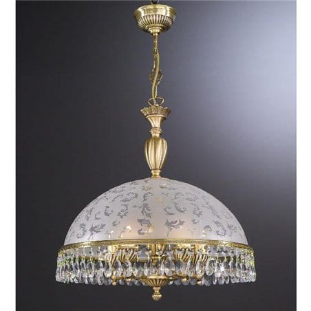 Stylowa lampa włoska wisząca Brugherio klosz z dekorem kryształy