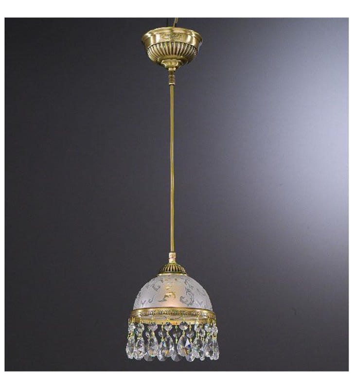 Mała lampa wisząca kryształowa Brugherio z mosiądzu klosz zdobiony