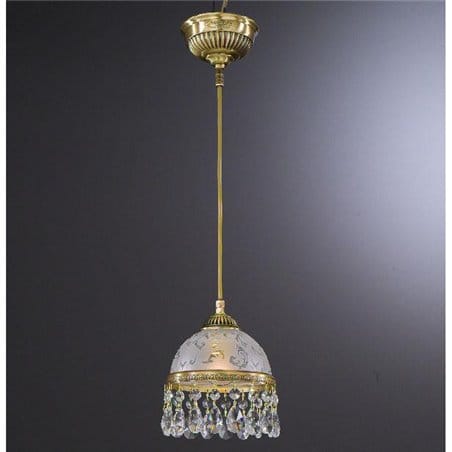 Mała lampa wisząca kryształowa Brugherio z mosiądzu klosz zdobiony