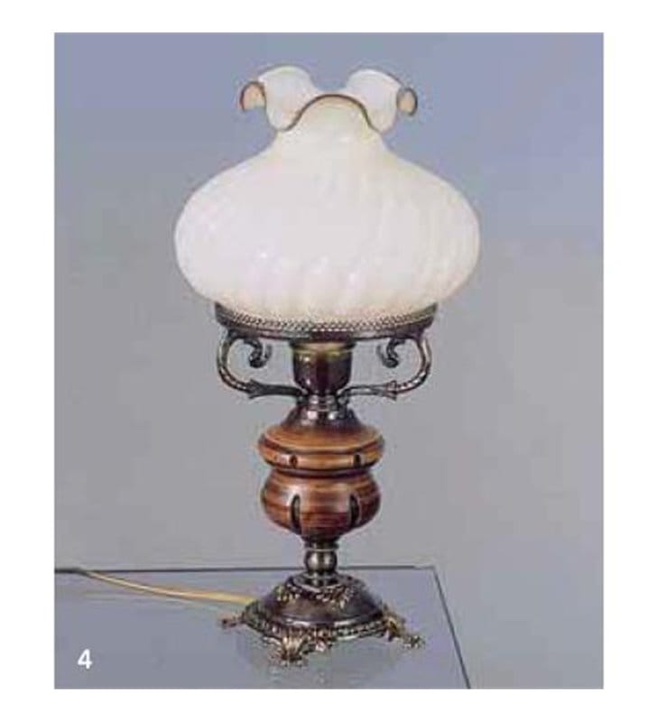 Lampa stołowa Empoli styl rustykalny jak lampa naftowa z elementami drewnianymi do salonu sypialni jadalni na komodę