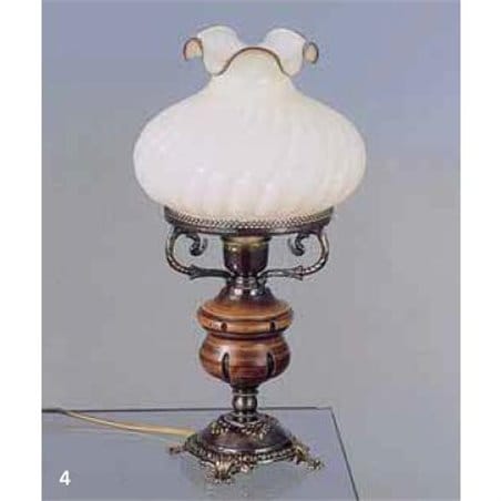 Lampa stołowa Empoli styl rustykalny jak lampa naftowa z elementami drewnianymi do salonu sypialni jadalni na komodę