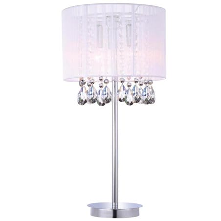 Lampa stołowa Essence biały abażur z kryształami podstawa chrom do salonu sypialni jadalni na komodę stolik nocny