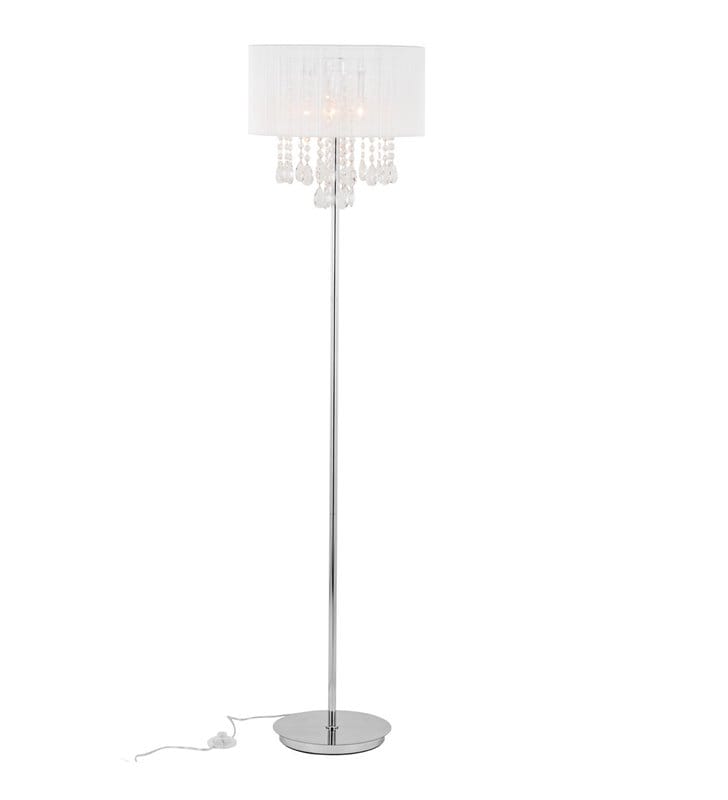 Lampa podłogowa Essence biały abażur z kryształami podstawa chrom do sypialni jadalni salonu na korytarz