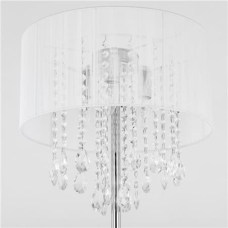 Lampa podłogowa Essence biały abażur z kryształami podstawa chrom do sypialni jadalni salonu na korytarz