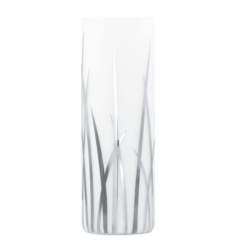 Szklana lampka stołowa nocna Rivato biała z chromowanym wzorem