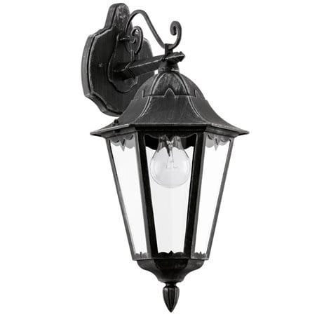 Lampa ogrodowa ścienna typu latarenka Navedo czarna ze srebrnymi przetarciami klosz w dół