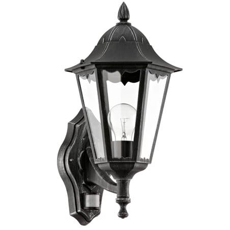 Ścienna lampa ogrodowa Navedo czarno srebrna z czujnikiem ruchu IP44