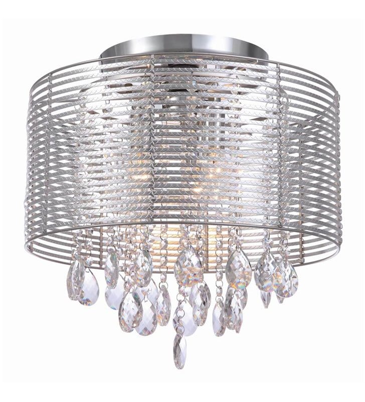 Srebrna lampa sufitowa przyozdobiona kryształami elegancka Lento