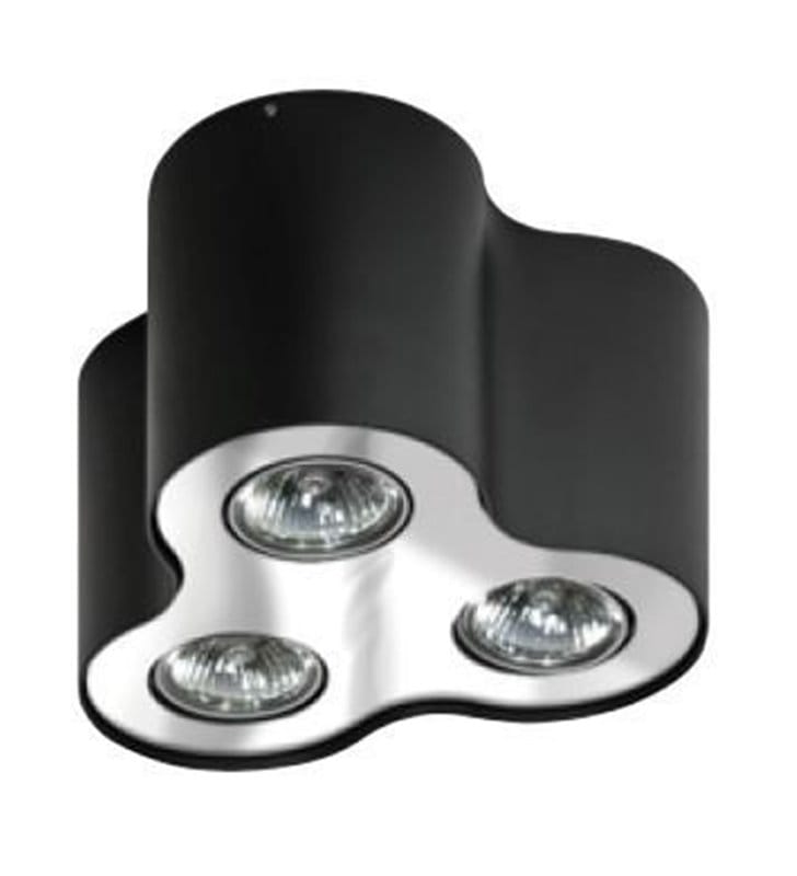 Potrójna lampa sufitowa downlight natynkowa Neos czarna z chromem