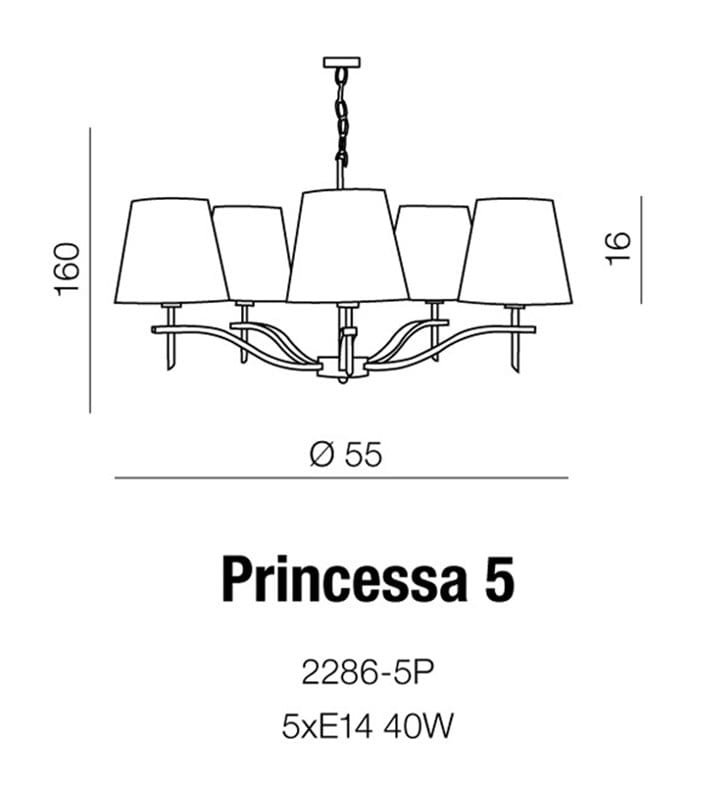 Żyrandol Princessa 5 ramienny beżowe abażury wykończenie w kolorze chrom