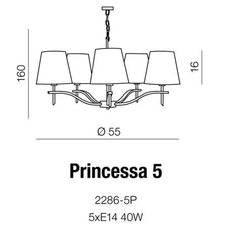 Żyrandol Princessa 5 ramienny beżowe abażury wykończenie w kolorze chrom