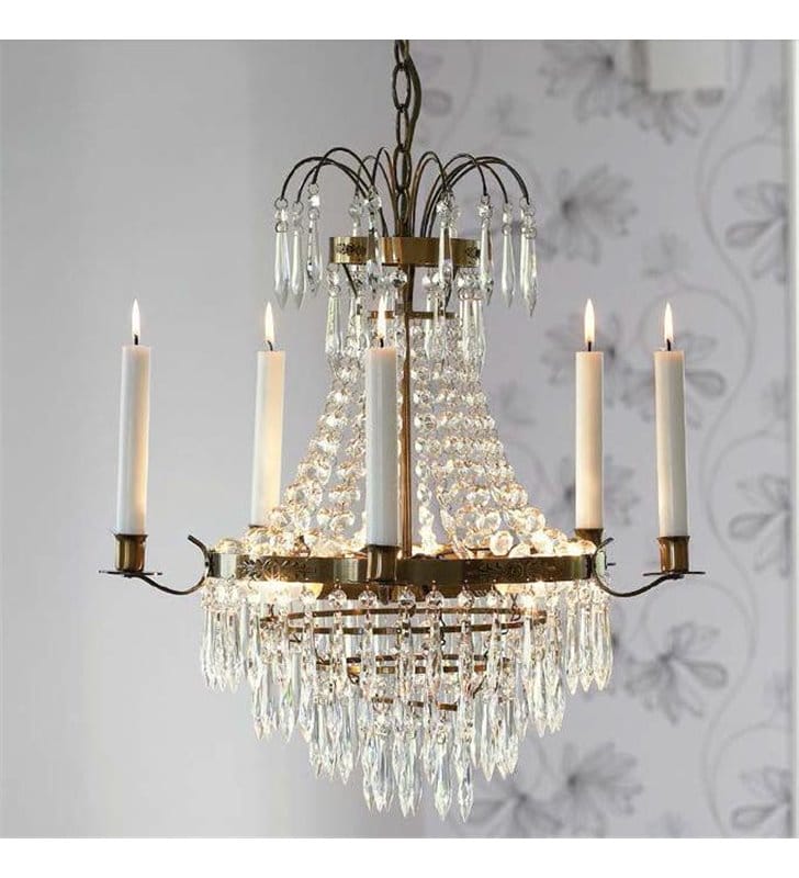 Krageholm stylowy klasyczny żyrandol kryształowy ze świecami wykończenie patyna do salonu jadalni