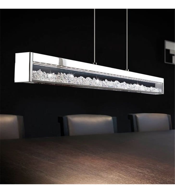 Metrowa lampa wisząca z kryształami nad długi stół podłużna Cardito regulacja barwy światła włącznik dotykowy