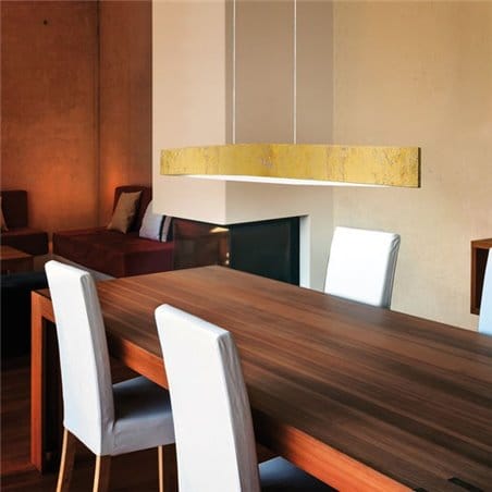 Złota podłużna szeroka lampa wisząca Fornes nad stół wyspę kuchenną do jadalni kuchni salonu