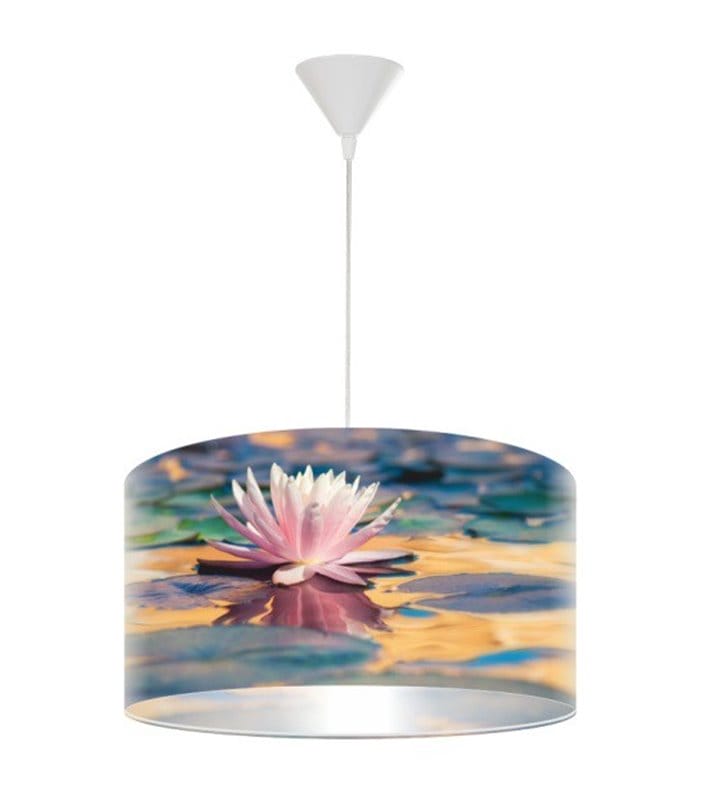 Lampa wisząca Liliowa Toń abażur z nadrukiem kwiatowym