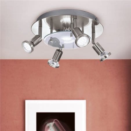 Okrągła lampa sufitowa Pawedo na 5 żarówek LED nikiel satyna styl nowoczesny