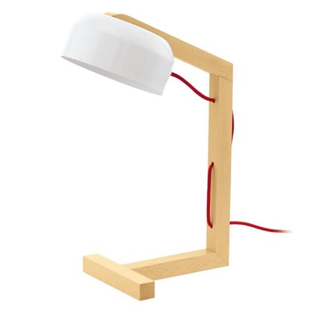 Lampa biurkowa Gizzera z drewnianą podstawą w stylu szwedzkim kabel czerwony
