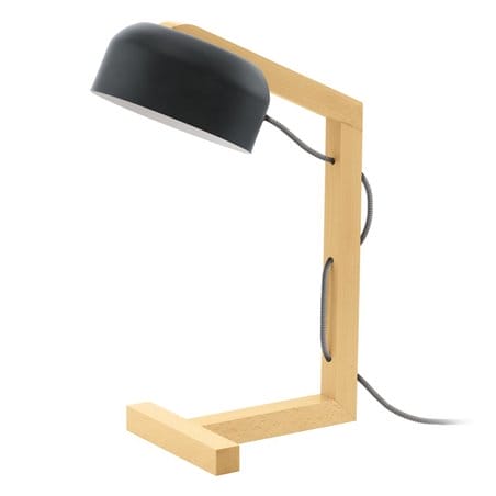 Lampa stołowa Gizzera czarny klosz drewniane ramie przewód czarno biały styl szwedzki
