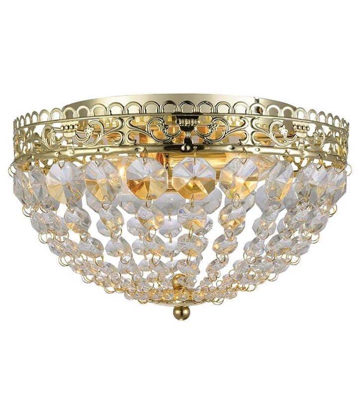 Plafon Saxholm 27cm kryształowy okrągły złoty z bezbarwnymi kryształkami do salonu sypialni na przedpokój