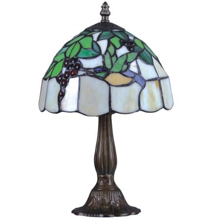 Lampa stołowa Teco witrażowa w stylu Tiffany klosz ze szkła i masy perłowej brązowa metalowa podstawa