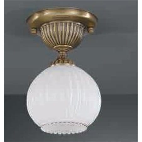 Mała włoska lampa sufitowa Pescara klosz biała kula mosiądz