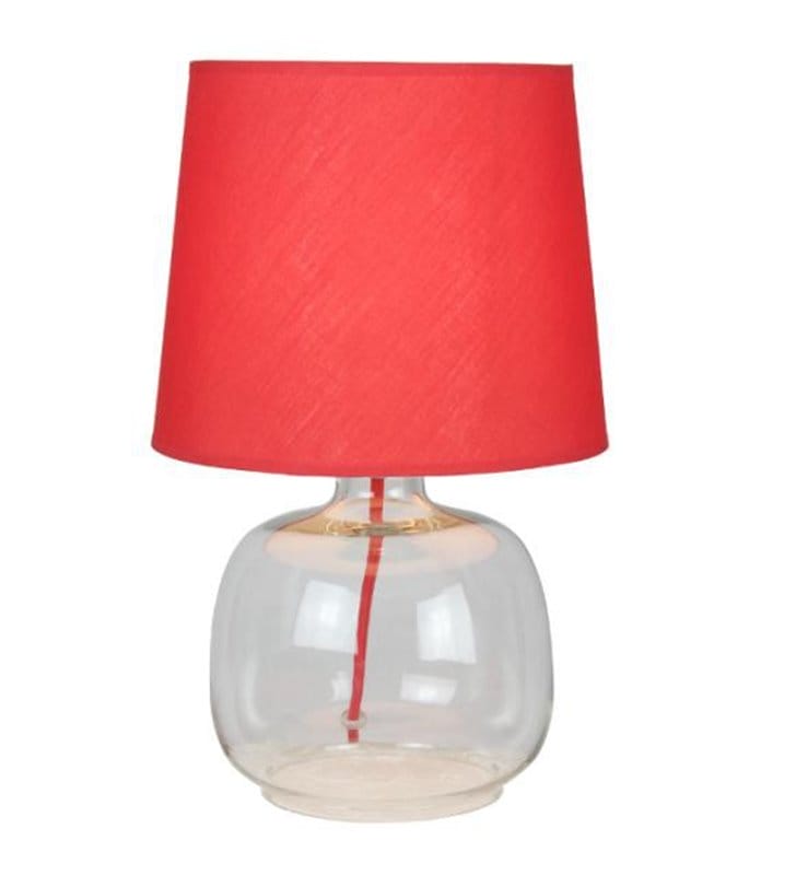 Lampa stołowa Mandy szklana podstawa czerwony abażur