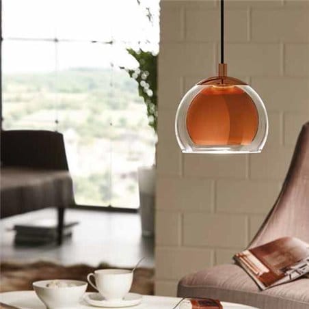 Rocamar pojedyncza lampa wisząca z podwójnym kloszem szklanym na zewnątrz i metalowym miedzianym wewnątrz