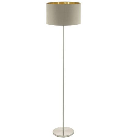 Lampa podłogowa Maserlo abażur w kolorze taupe ze złotym środkiem