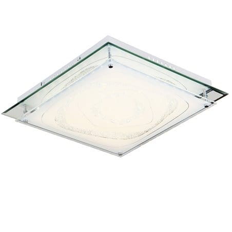 Kwadratowy plafon Verso 430 LED ze zdobionym kryształkami szklanym kloszem