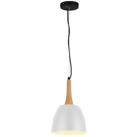 Metalowa biała lampa wisząca z drewnianym wykończeniem Prato styl skandynawski