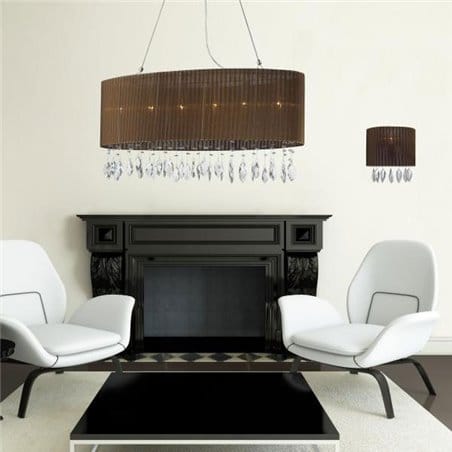 Podłużna brązowa lampa wisząca Sidney Brown elegancka z akrylowymi zawiesiami nad stół do jadalni salonu sypialni