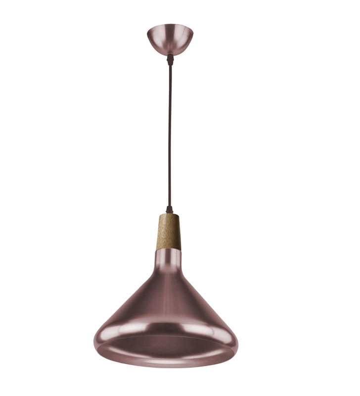 Lampa Ida miedziana wisząca metalowa z drewnianym wykończeniem