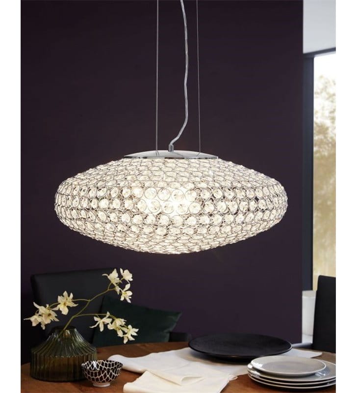 Kryształowa lampa zwisająca Clemente 54cm z drobnymi okrągłymi kryształkami do salonu sypialni nad stół w jadalni 3xE27 Eglo