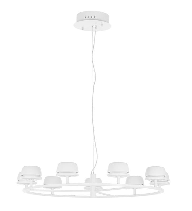 Wielopunktowy nowoczesny żyrandol pokojowy Miranda LED biały matowy obręcz z 9 kloszami