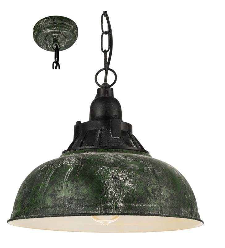 Postarzana zielona lampa wisząca Grantham1 styl surowy industrialny vintage
