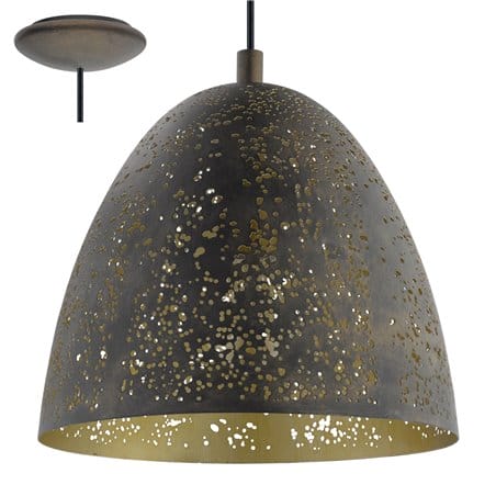 Safi metalowa brązowa lampa wisząca ze złotym środkiem klosz kopuła z otworami rozproszenie światła