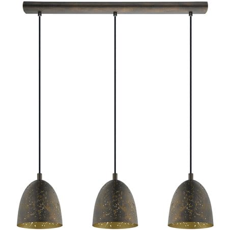 Safi potrójna metalowa brązowa lampa wisząca ze złotym środkiem klosz kopuła z otworami nad stół do kuchni jadalni salonu