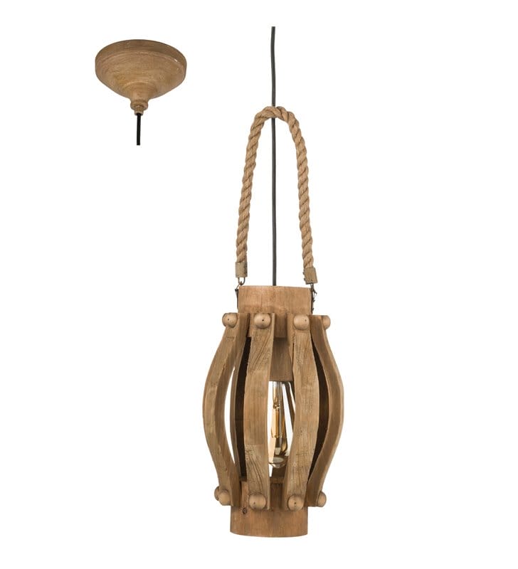 Oryginalna lampa wisząca Kinross brązowa z drewna styl vintage do salonu kuchni jadalni sypialni