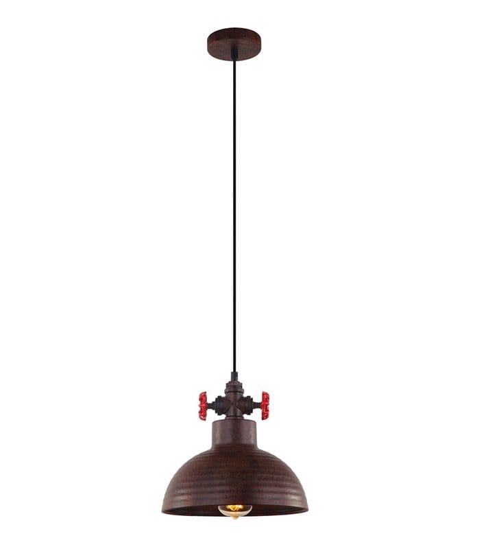 Loftowa rdzawa lampa wisząca z czerwonymi zaworami Scrulo