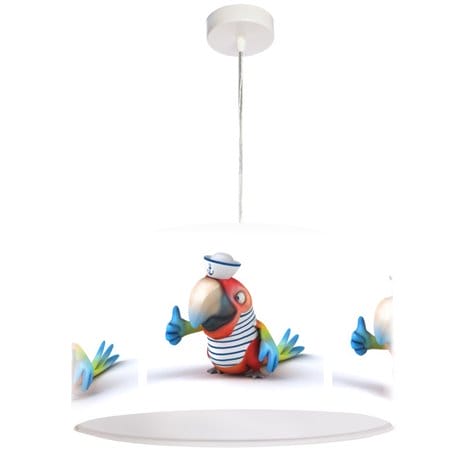 Lampa wisząca z kolorowym nadrukiem Papuga Marynarz do pokoju dziecięcego