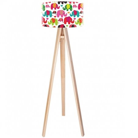 Szczęśliwy Słonik dziecięca lampa stojąca na 3 nogach abażur z kolorowym nadrukiem