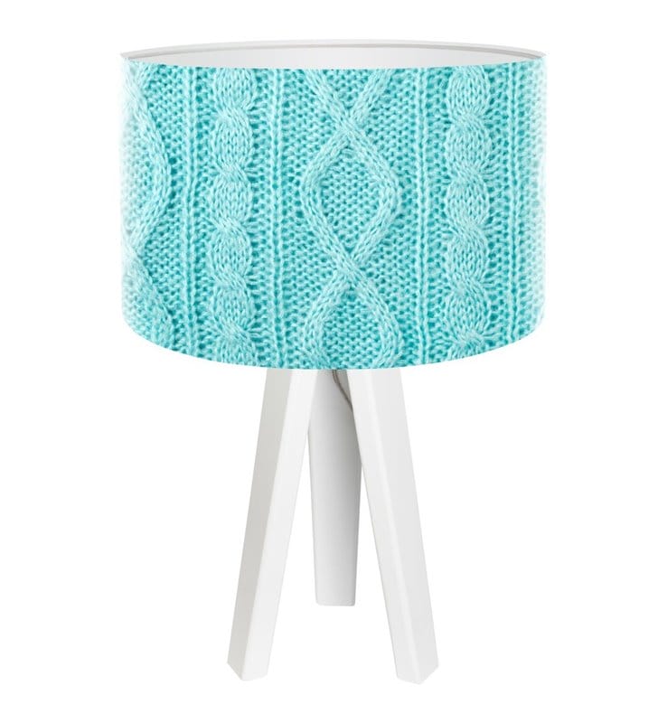 Lampa stołowa Błękitny Sweterek niebieski abażur biała drewniana podstawa - OD RĘKI