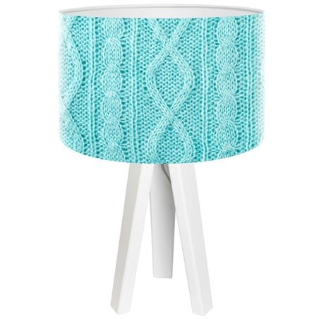 Lampa stołowa Błękitny Sweterek niebieski abażur biała drewniana podstawa - OD RĘKI