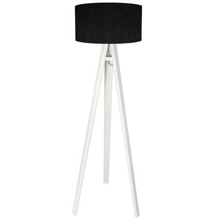 Lampa podłogowa Gloria Biała abażur welurowy czarny białe drewniana nogi