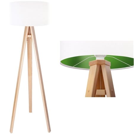 Lampa podłogowa Lilia Zielona biały abażur z zielonym środkiem podstawa z drewna sosna