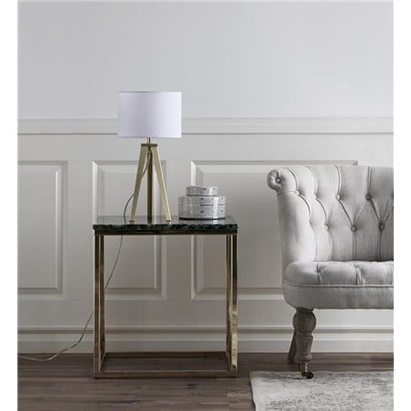 Lampa stołowa Fiori trójnóg w kolorze mosiądzu biały abażur